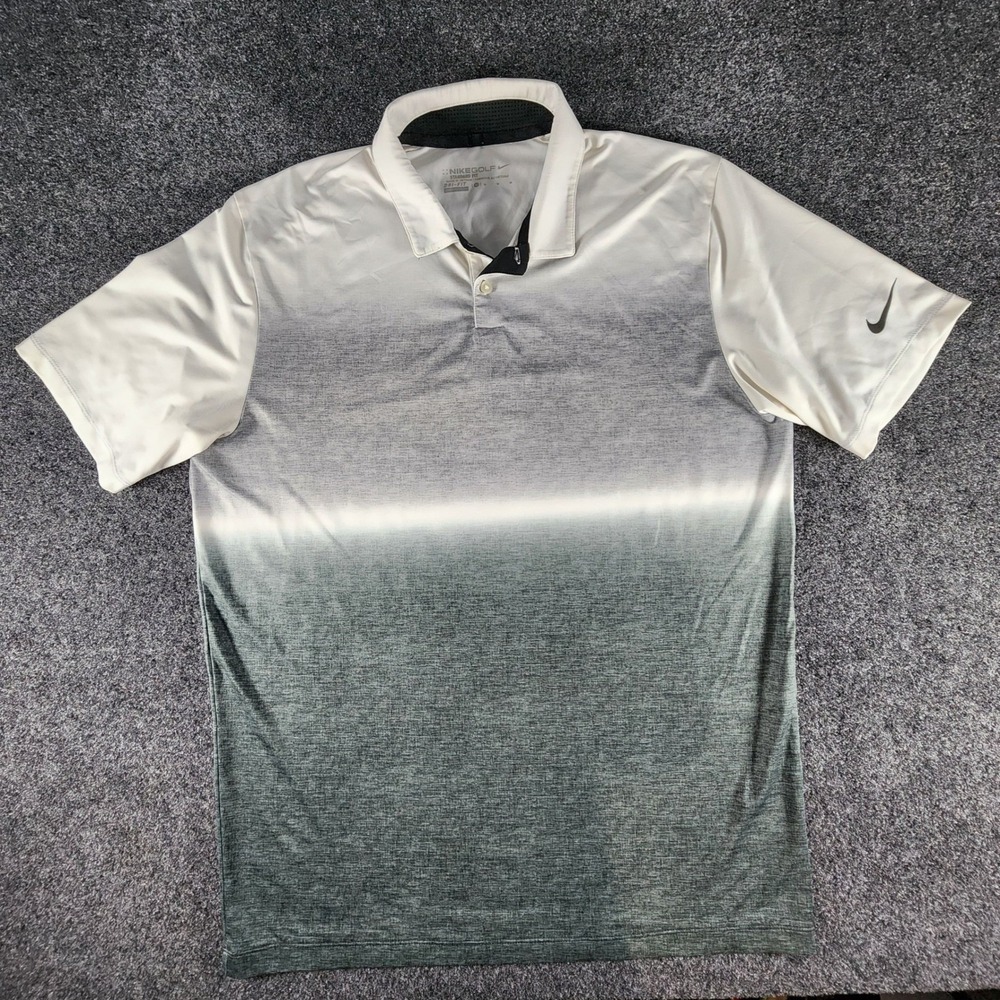 Nike Golf Mens Dri-FIT Ombre Gradient Polo Shirt White Grey Green Size M Casual